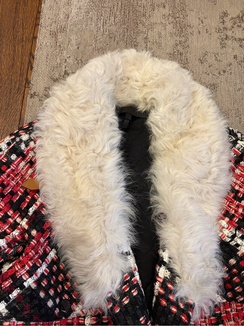 Women's Rag & Bone Plaid Bouclé Coat with Fur Collar - Picture 2 of 5